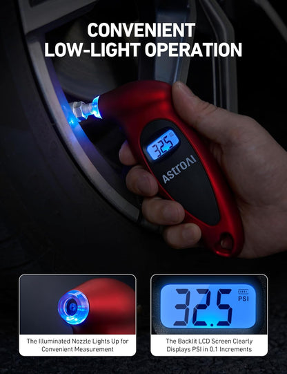 AstroAI Digital Tire Pressure Gauge 0-150PSI Calibrated to ANSI B40.7 +/-1PSI, Accurate in 0.1 Increments, Tire Repair Tools 4 Pressure Measurements for Car Truck with Backlight LCD, Silver