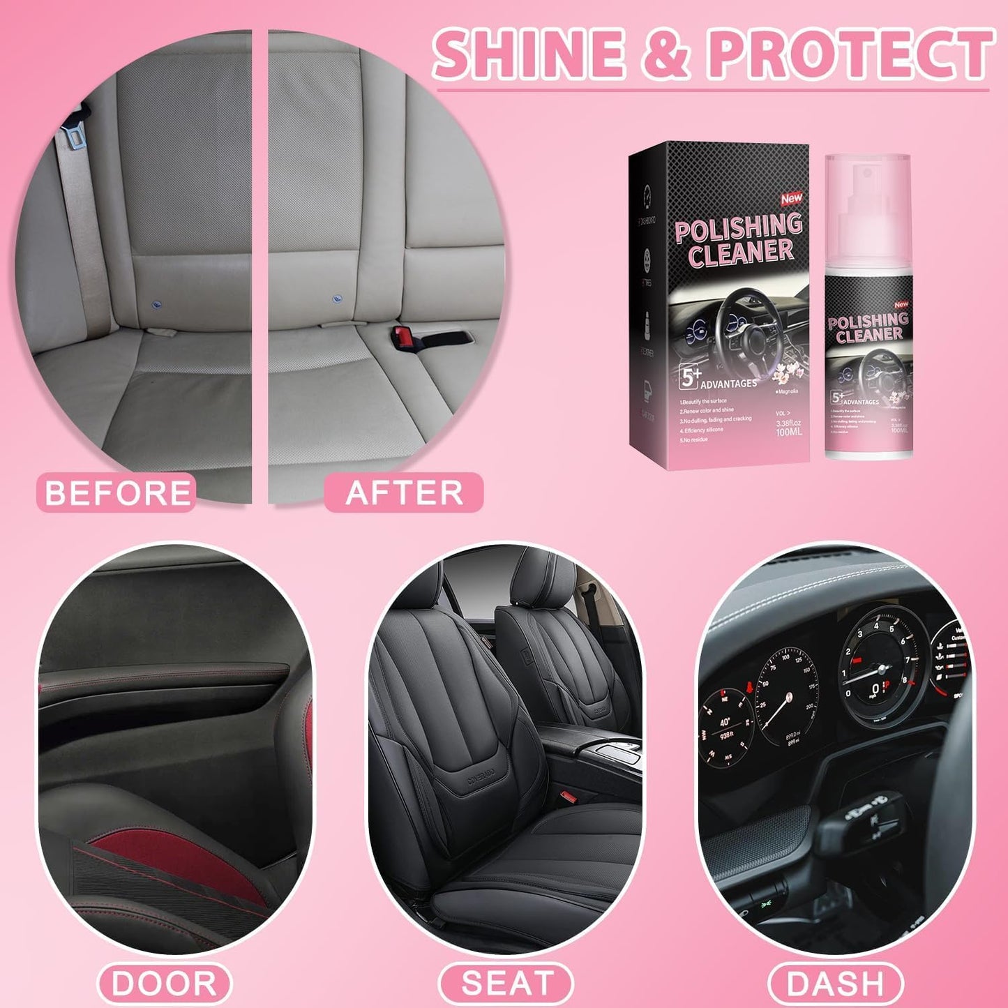 Polishing Cleaner Car Interior, 100ML Car Interior Cleaner, Interior Detailer Spray, Car Interior Detailing Cleaner for Rubber, Leather& More, Multi-Surface Cleaning for Car Interior(2PCS)