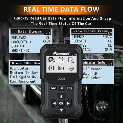 OBD2 Scanner, V410 Car Scanner Diagnostic Tool: Engine Fault Code Reader Scan Tool with Live Data/Freeze Frame for All OBDII Cars After 1996,Black