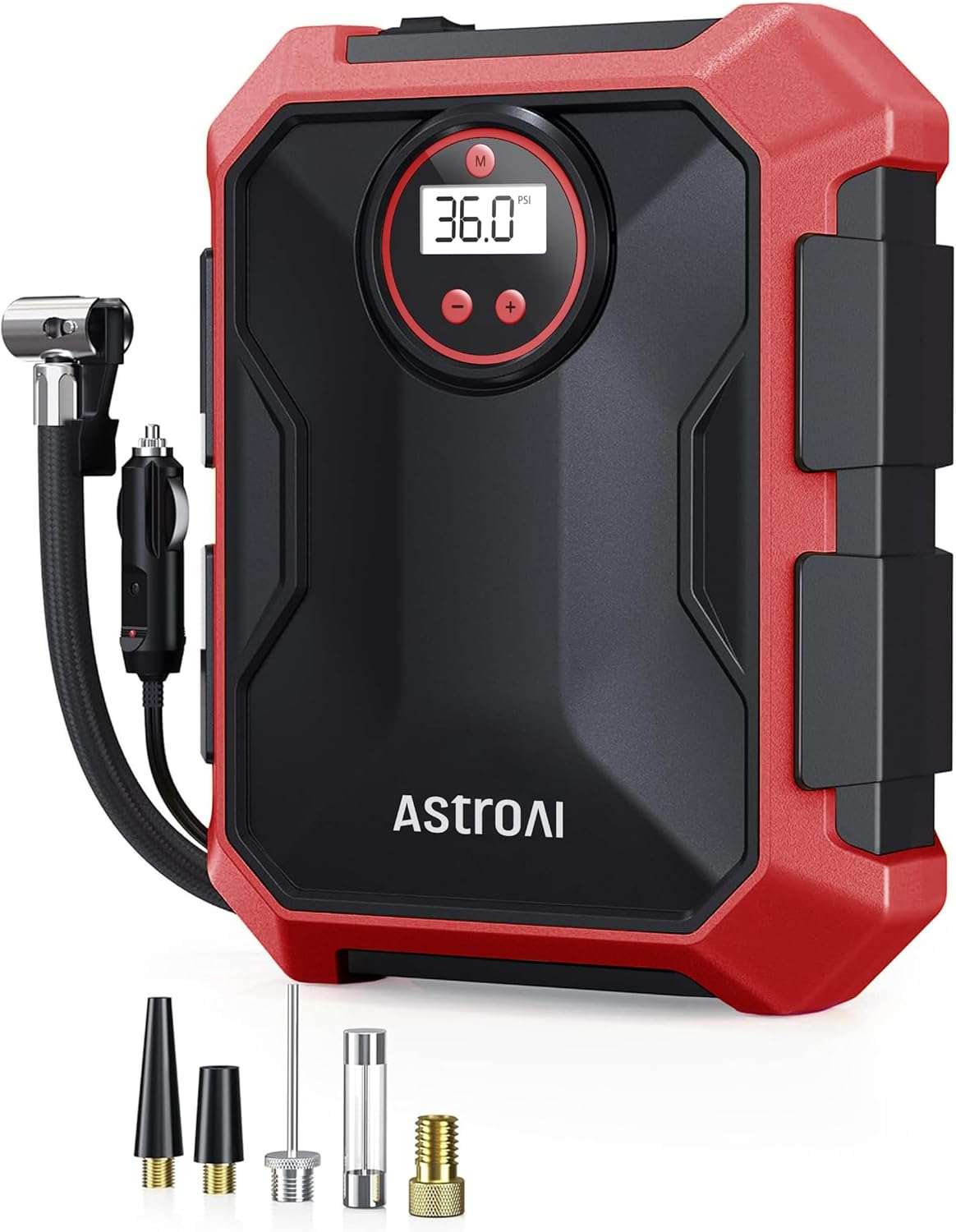 AstroAI Tire Inflator Portable Air Compressor 12V DC 100PSI, Integrated Storage, Digital Gauge, Auto Shut-Off Fast Inflation LED Light, Air Pump for Car Tires Bike Motorcycle Other Inflatables, Yellow