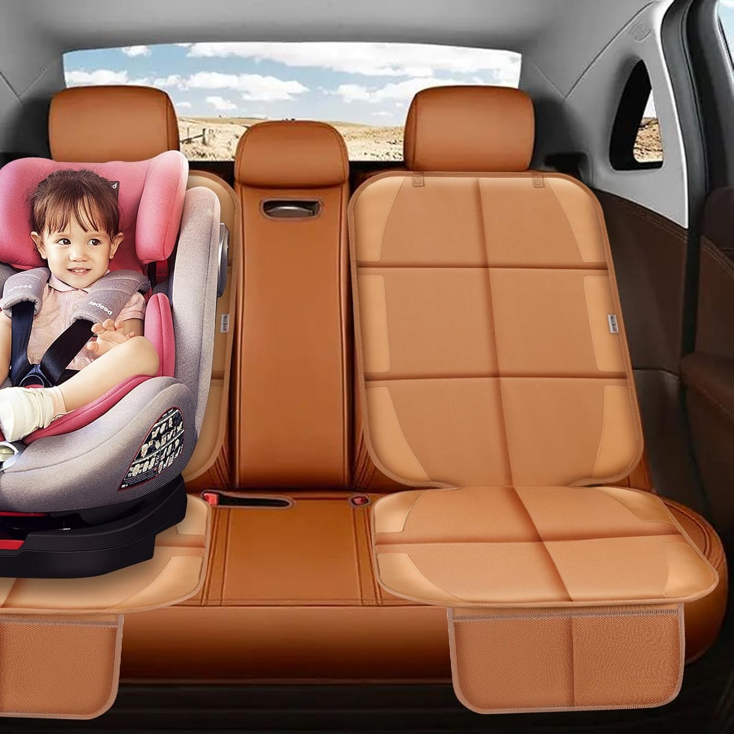 Meolsaek Car Seat Protector for Child Car Seat, Durable 600D Fabric Waterproof Car Seat Cover with Thick Pad Non-Slip Backing，No Imprints (Black 2pcs)