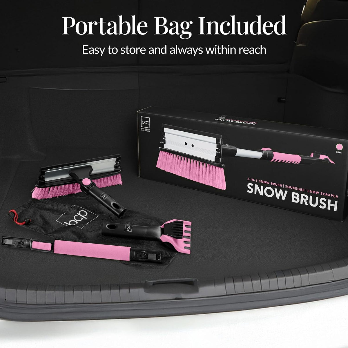 Best Choice Products Snow Brush with Squeegee & Ice Scraper, Up to 39" Extendable Foam Grip, 270° Pivoting Snow Brush for Car Truck SUV, Storage Bag Included - Pink
