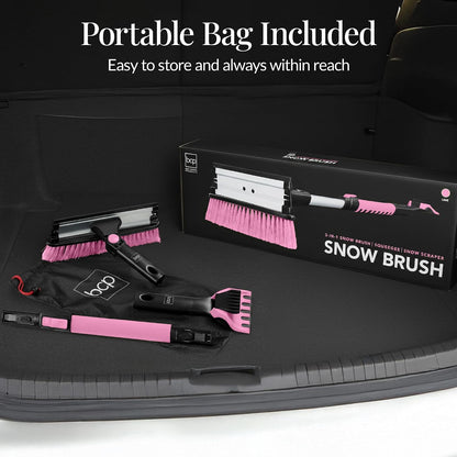 Best Choice Products Snow Brush with Squeegee & Ice Scraper, Up to 39" Extendable Foam Grip, 270° Pivoting Snow Brush for Car Truck SUV, Storage Bag Included - Pink