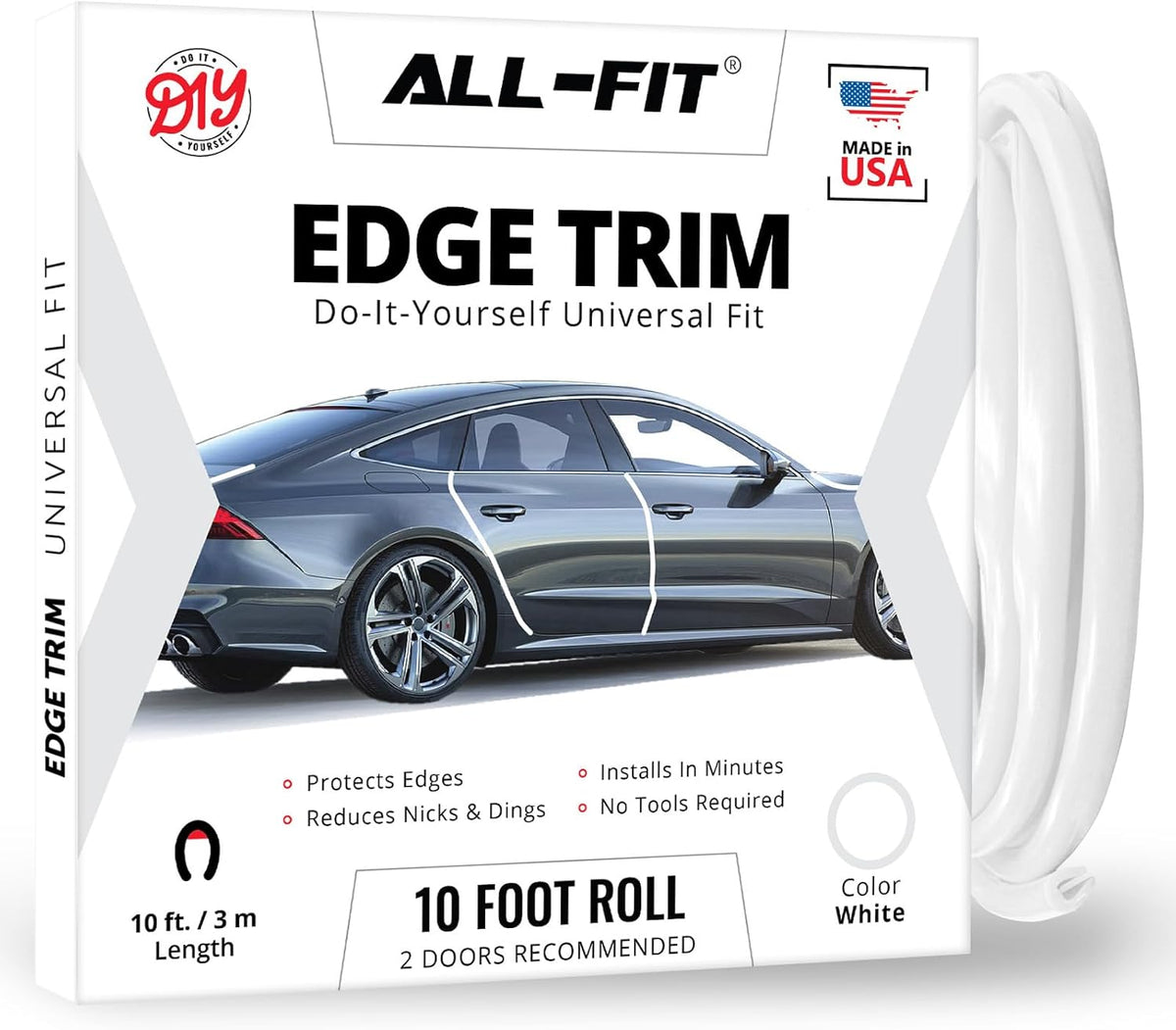 All-Fit Automotive Car Door Edge Protector – Universal DIY Edge Trim to Prevent Scratches & Dings – Flexible Adhesive Molding Trim for Cars, Trucks & SUVs (10 Ft - Black)