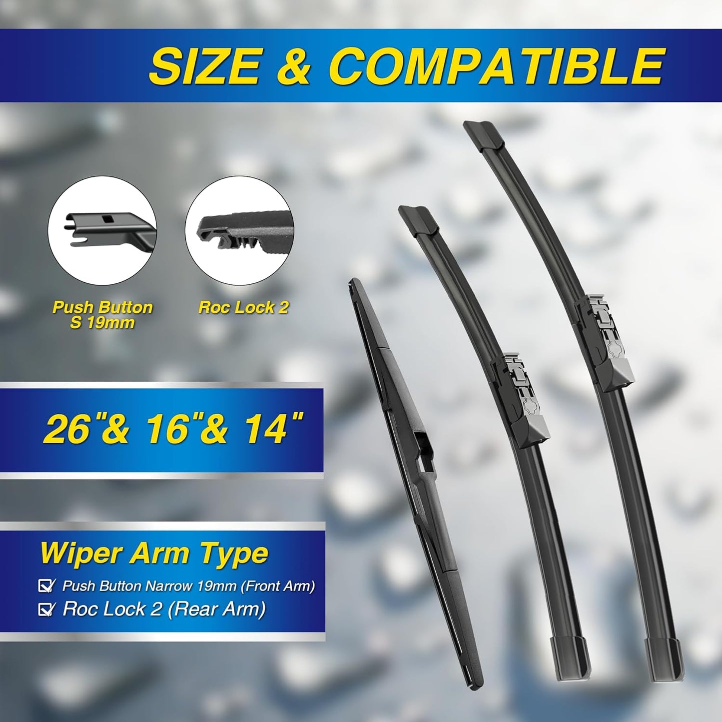 5 PLUS® Silicone Windshield Wipers Replacement for 2019-2024 Toyota RAV4/ 2006-2015 Mazda 5 Wiper Blades(Set of 3), Windshield Wiper Blades For My Car-26"/16"/12" - Colors A