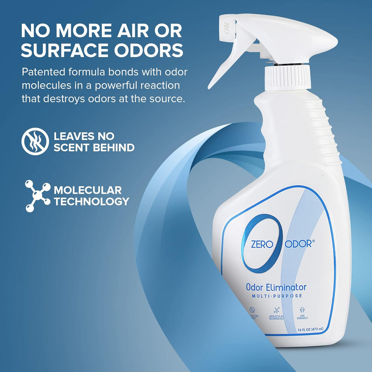 Zero Odor Multi-Purpose Odor Eliminator - Eliminate Air & Surface Odor – Patented Technology Best for Bathroom, Kitchen, Fabric, Closet- Smell Great Again, 8oz (Over 1000 Sprays)