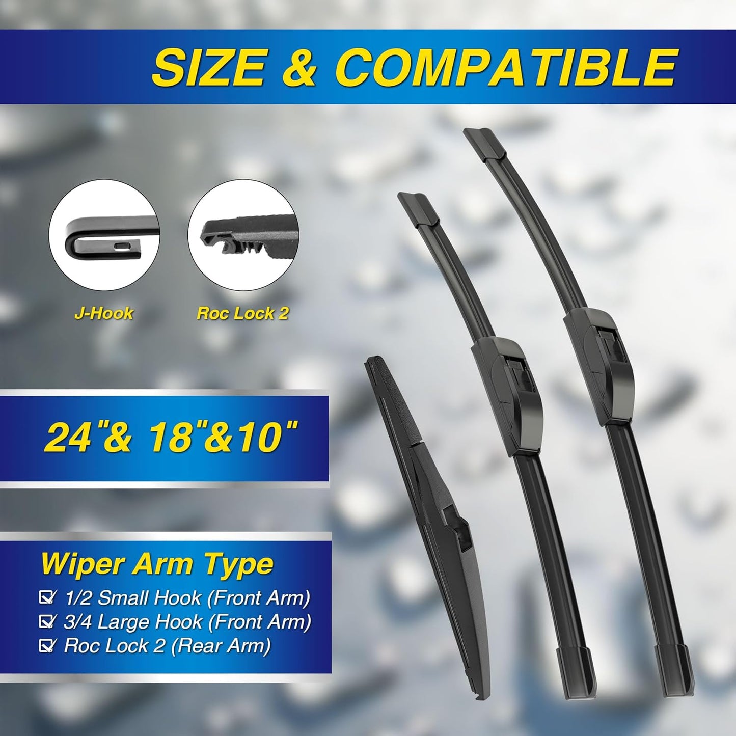 5 PLUS® Silicone Windshield Wipers Replacement for 2019-2024 Toyota RAV4/ 2006-2015 Mazda 5 Wiper Blades(Set of 3), Windshield Wiper Blades For My Car-26"/16"/12" - Colors C