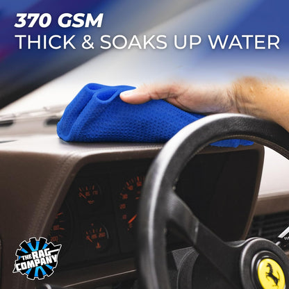 The Rag Company - Standard Waffle Weave Towels, Microfiber Detailing, Window/Glass and Drying, Wax & Polish, Lint-Free, Streak-Free, 370gsm, 16in x 16in, Light Blue (3-Pack)