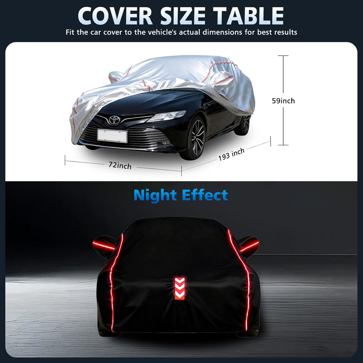 Car Cover for Sedan, Waterproof All Weather Heavy Duty, 360° Underbody Wrap Windproof Design, Quick Install Outdoor Vehicle Cover, Fits 186-193 in