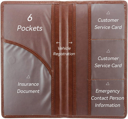 Car Registration and Insurance Holder, Premium Pu Leather Vehicle Glove Box Organizer - for Driver License, Cards & Essential Documents (L-Orange)