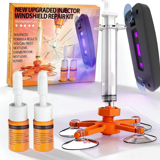 Windshield Repair Kit, Windshield Crack Repair Kit with Suction Cup Curing Light, 2 Pcs Car Glass Repair Kit Quick Fix for Chips & Cracks, Windshield Chip Repair Kit, Automotive Nano Fluid（Orange）