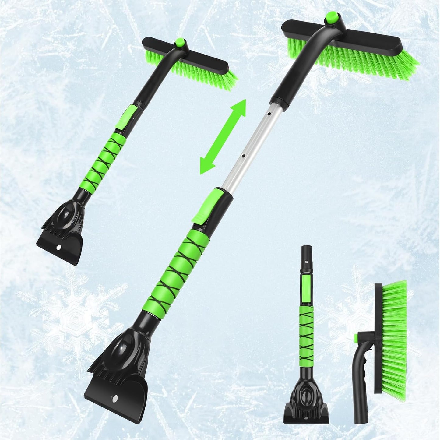 43" Ice Scraper for Car Windshield, Snow Brush with Squeegee, 3 in 1 Snow Removal for Cars with Foam Grip and 180° Pivoting Brush Head for Auto Truck SUV