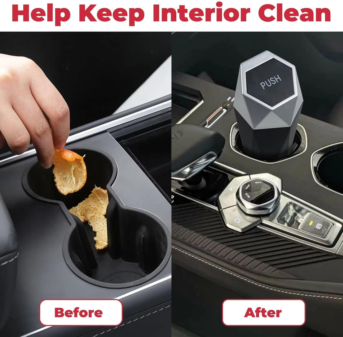 BFXM Car Trash Can, Car Trash Bin with Lid, Car Accessories for Women Interior, Car Garbage Can with Additional 2 ABS Hooks and 60pcs Trash Bags, Suitable for Home, Office, Car Organizer, Black
