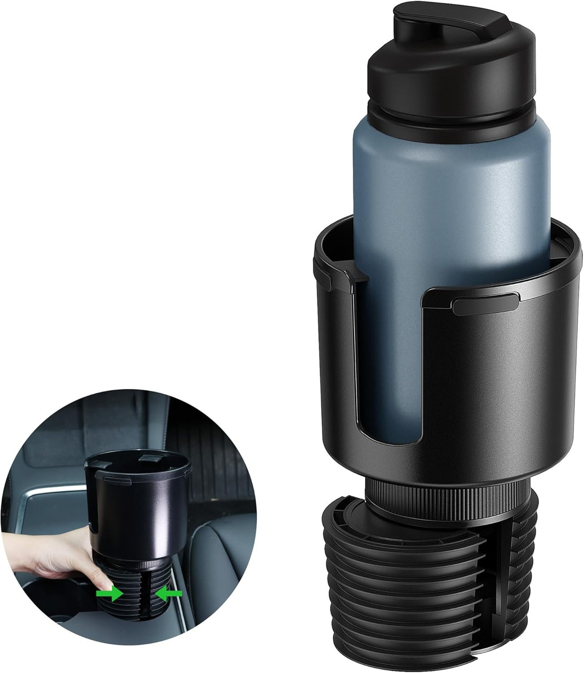 Quick-Install Car Cup Holder Expander, Space-Saving Cup Holder for Car with Offset Design, Non-Slip Large Water Bottle Holder Expander, Compatible with Owala, Stanley, Yeti Cups (24oz to 64oz)