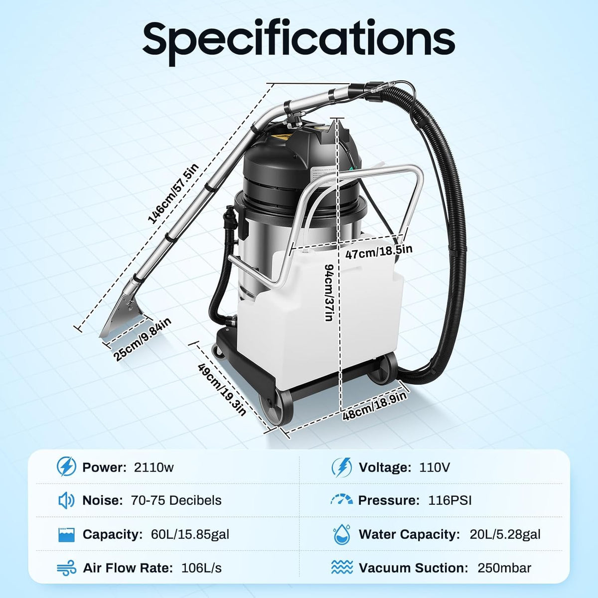 40L/11Gal Commercial Carpet Cleaner, 3 in 1 Multi-Purpose Floor Cleaning Machine Heavy Duty Extractor Vacuum Washing Machine, 1049W Powerful Sofa Curtain Carpet Cleaning Machine
