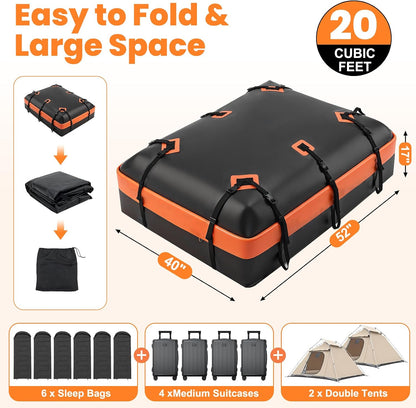 DUMOS Car Rooftop Cargo Carrier Bag Waterproof 20 Cubic Feet for All Cars | with Anti-Slip Mat, Combination Luggage Lock, Reinforced Straps & Door Hooks, Fit Vehicles with/without Roof Racks