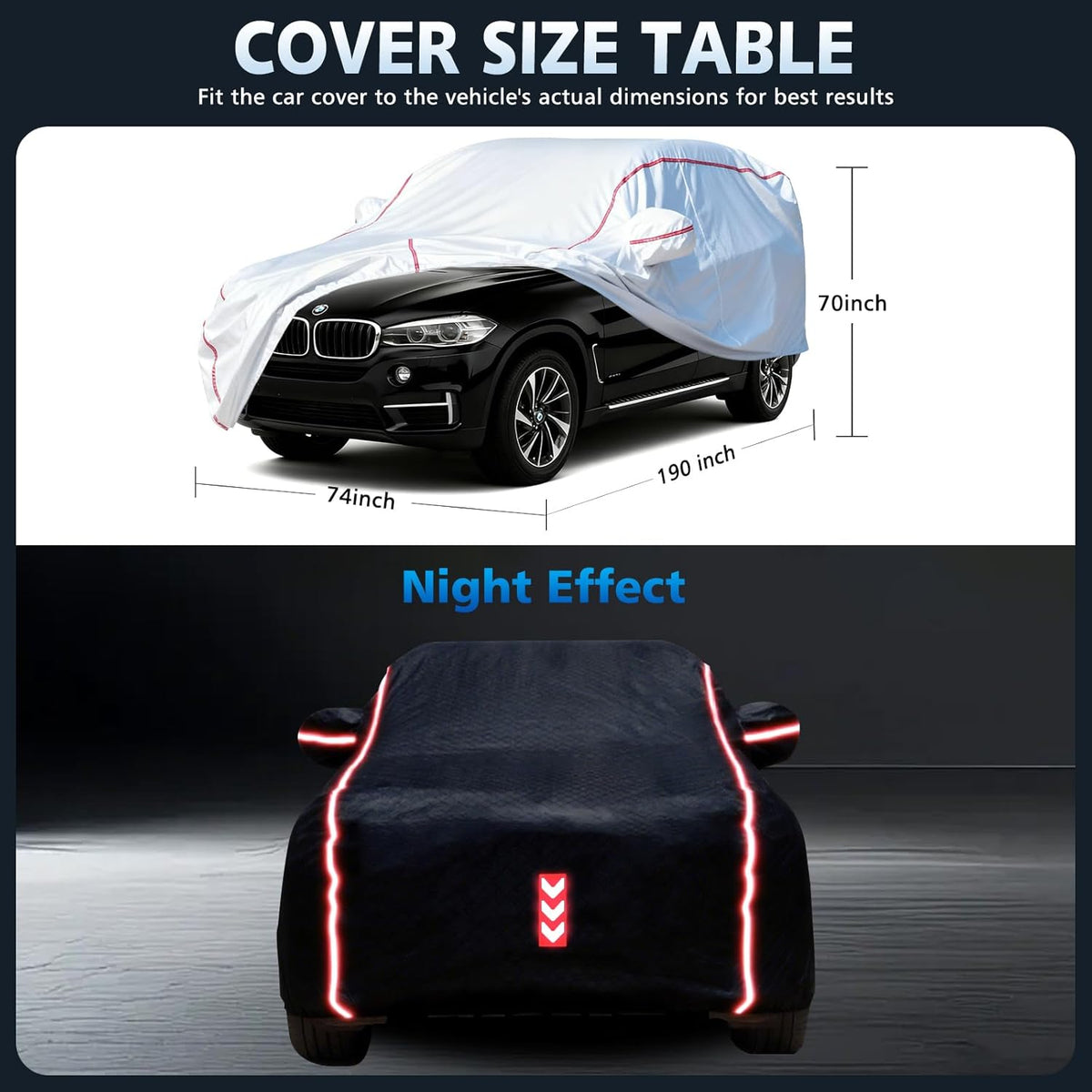Car Cover for Sedan, Waterproof All Weather Heavy Duty, 360° Underbody Wrap Windproof Design, Quick Install Outdoor Vehicle Cover, Fits 186-193 in
