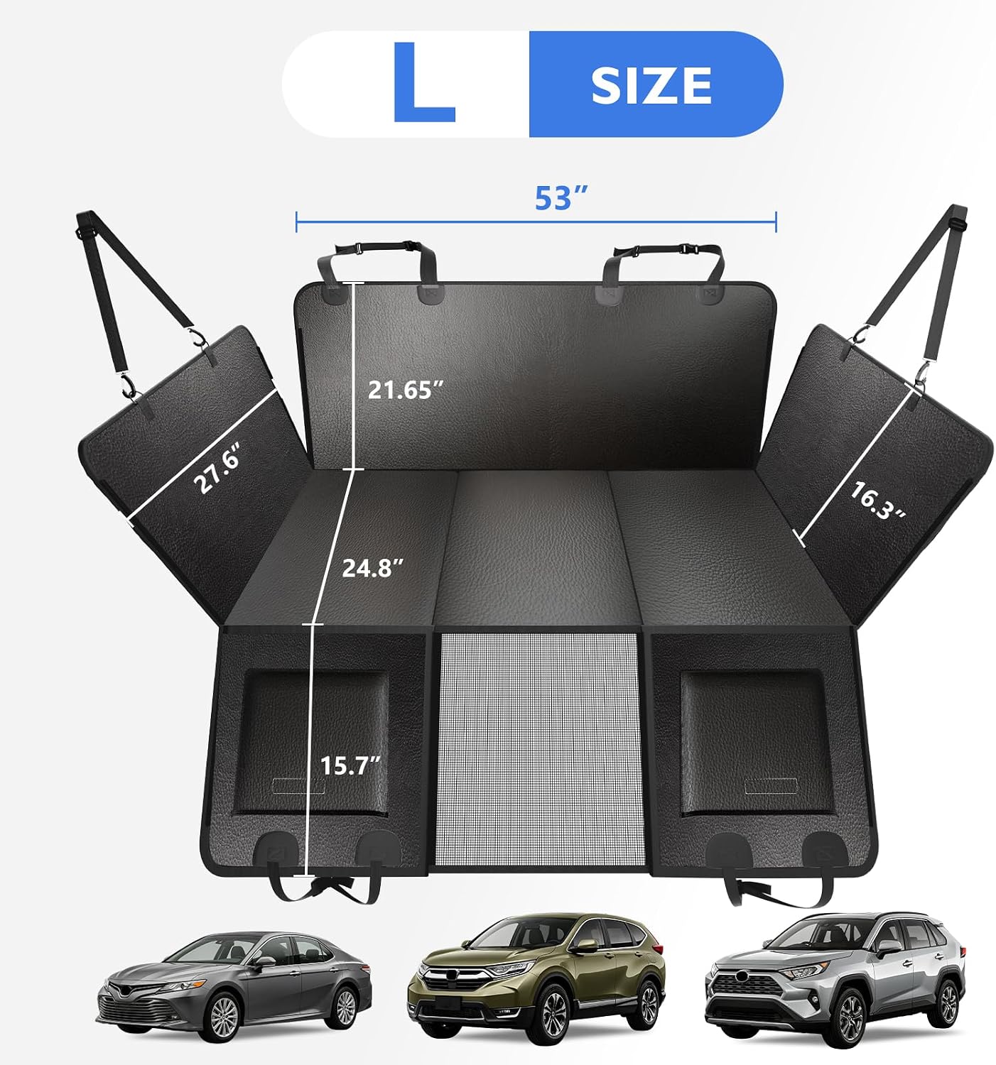 Back Seat Extender for Dogs-Large Space, Dog Car Seat Cover Hard Bottom Holds 420lbs, Sturdy Backseat Extender for Dogs,Upgraded Waterproof Pet Car Bed Dog Hammock for Car, SUV,Truck, Black