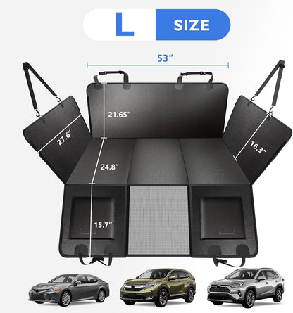 Back Seat Extender for Dogs-Large Space, Dog Car Seat Cover Hard Bottom Holds 420lbs, Sturdy Backseat Extender for Dogs,Upgraded Waterproof Pet Car Bed Dog Hammock for Car, SUV,Truck, Black
