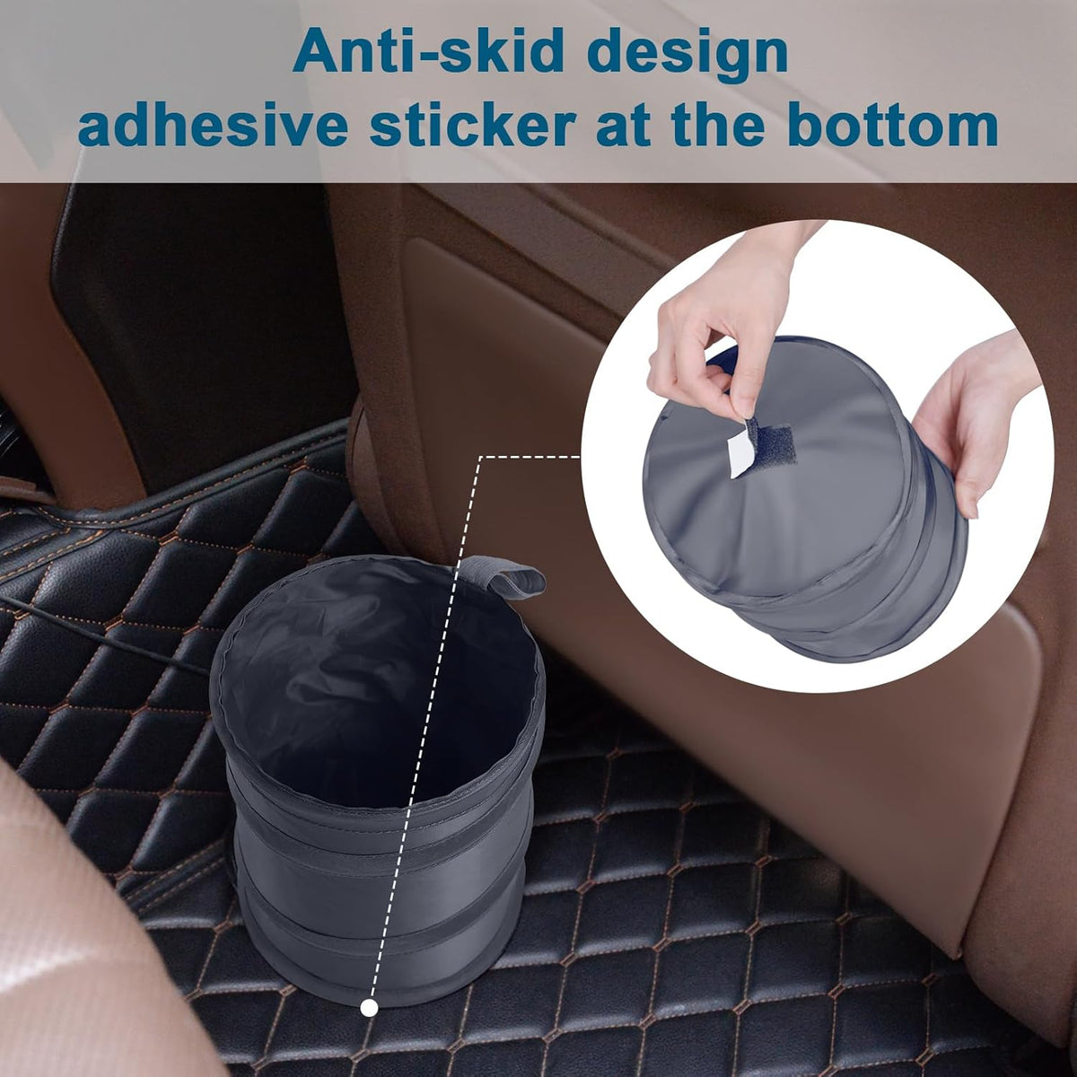 Car Trash Can, 2 Packs Mini Collapsible Pop-up Car Garbage Can, Waterproof Hanging Car Trash Bag with Velcro, Car Trash Bin, Black