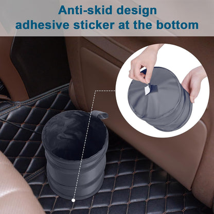 Car Trash Can, 2 Packs Mini Collapsible Pop-up Car Garbage Can, Waterproof Hanging Car Trash Bag with Velcro, Car Trash Bin, Black