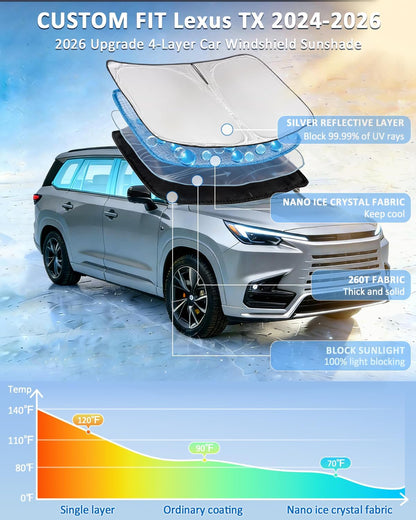 for Toyota Tacoma 2016-2023 2024 2025 2026 Sun Shade Sunshade Windshield Cover - 4 Layers Front Window Shade Custom Fit Tacoma 2Dr 4Dr Pickup Sun Visor 240T Shade Blocks UV Rays Car Accessories - Colors D
