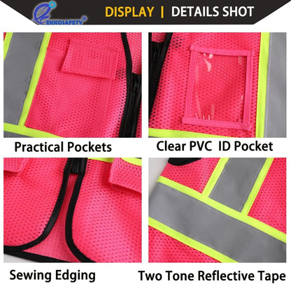 Reflective Mesh Safety Vest for Men Women with 5 Pockets and Zipper Front High Visibility Mesh Vest Hi Vis Construction Work Vest,Meets ANSI/ISEA Standards(EK175-Yellow-L)
