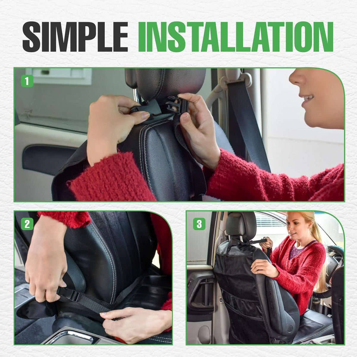 lebogner Back Seat Cover For Kids + 3 Pocket Storage Organizer, 2 Pack X-Large Waterproof Kick Mats Backseat Protector, Car Seat Back Protectors For Vehicles To Protect From Dirt, Mud & Scratches