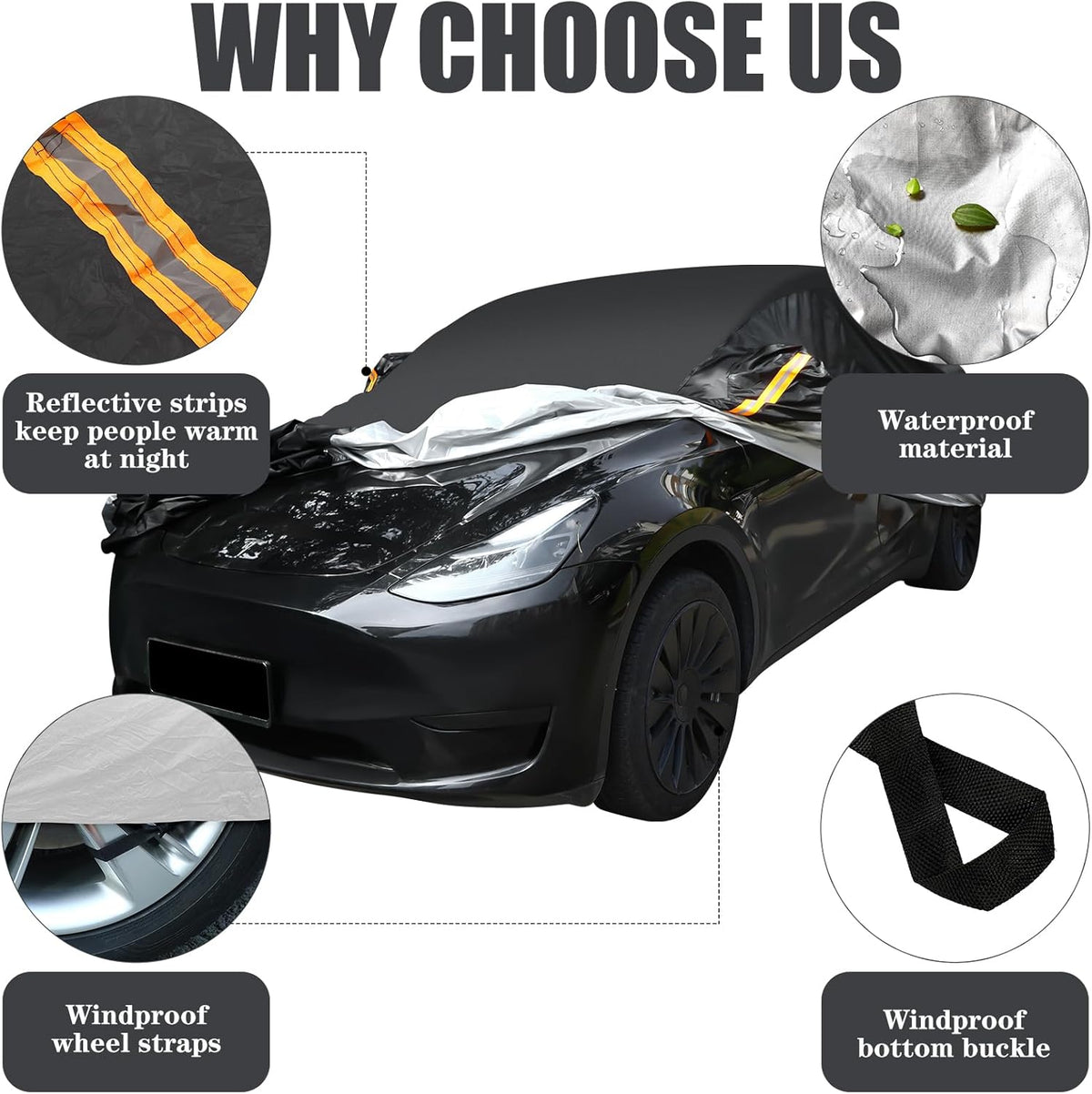 Riakrum Full Car Cover Waterproof All Weather for Automobiles Windproof Cover Rain UV Protection Sun Scratch Resistant Outdoor Universal(Fit Sedan Length (185-193'') 70'' H,Black, Orange)
