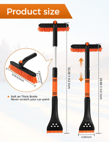34" Extendable Ice Scrapers for Car Windshield 2-in-1 Snow Brush for Car Snow Scraper for Car Snow Scraper and Drush with Ergonomic Foam Grip for Cars, Trucks, SUVs with 360° Pivoting Brush Head Blue