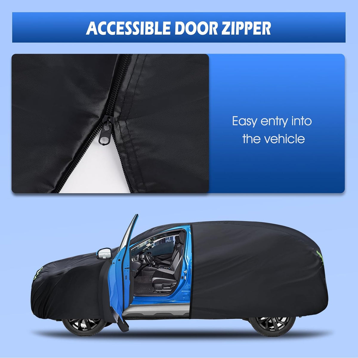 6 Layers Car Cover Waterproof All Weather for Automobiles, Size A3 with Zipper Cotton Fit for Toyota Camry, Honda Accord, Ford Mustang, Chevy Camaro/Malibu,Kia Optima/K5 (187-198 inch)