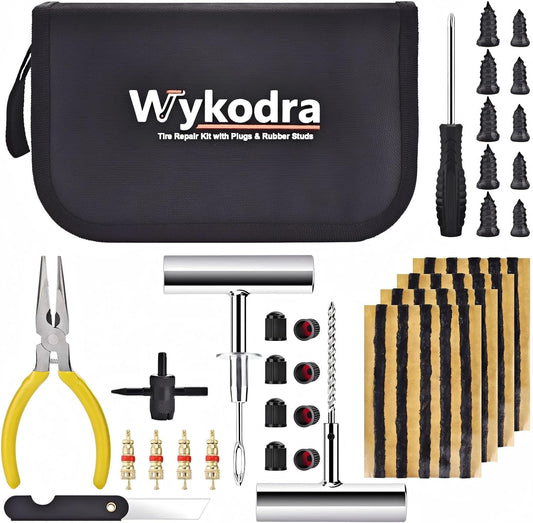 Tire Repair Kit with Tire Plug & Rubber Nail Solutions, Tire Screw Plug Kit with Screwdriver, Professional Heavy Duty Emergency Flat Tire Repair for Car, Truck, Motorcycle, Tractor, Mower, Wheelbarrow