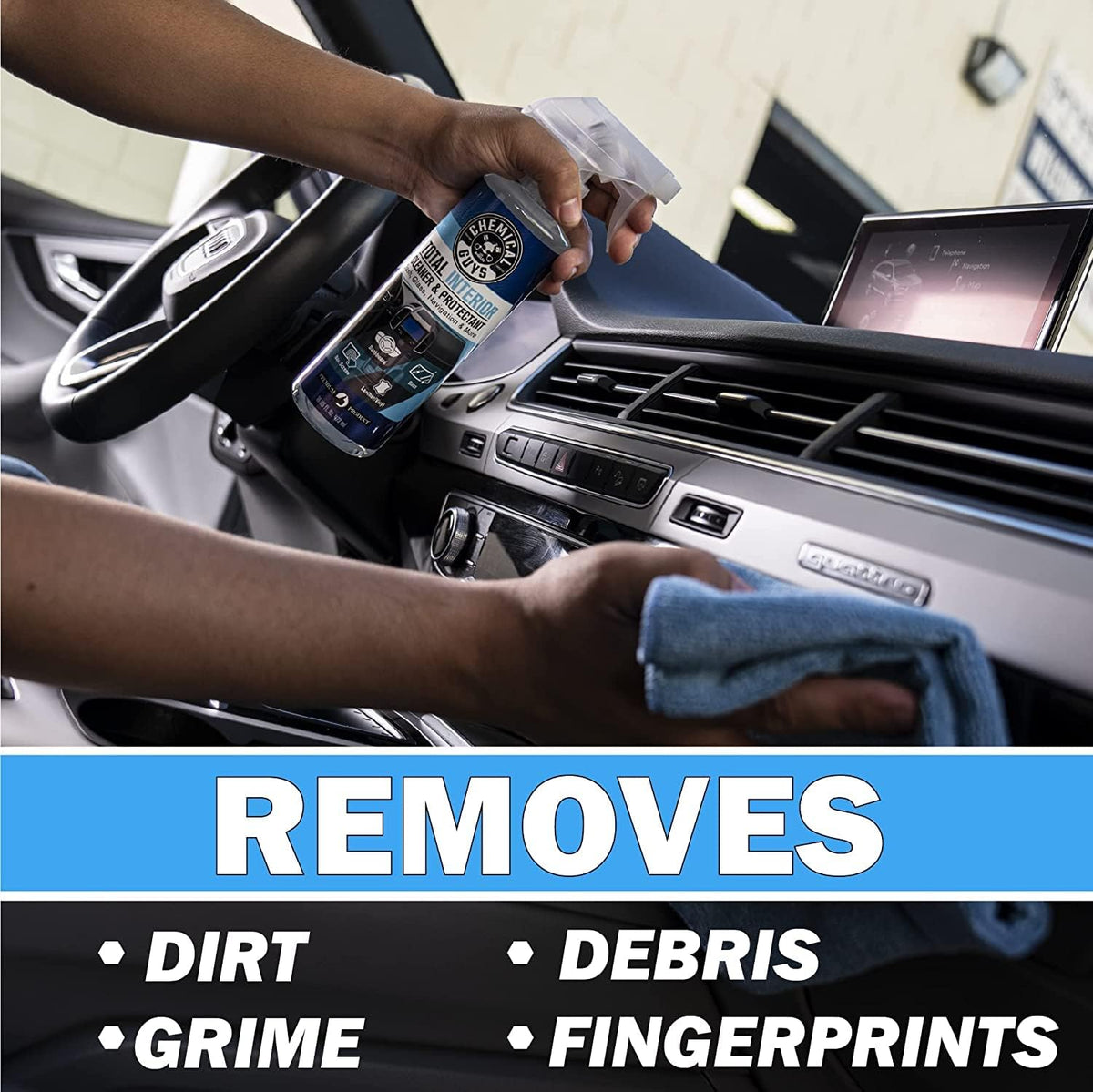 Chemical Guys Interior Cleaning Kit with Storage Bag Total Interior Cleaner Microfiber Towels Detailing Brushes and Sticky Gel Giftable Car Care Set - 10 Items
