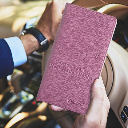 Valardoh Premium Car Registration and Insurance Card Holder, Car Document Holder for Cards, Driver License & other Essential Documents (Pink)