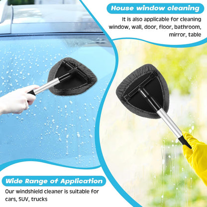 Potchen 8 Pcs Car Windshield Cleaner Tool Kit with Extendable Handle, Microfiber Towel Pads, Brush, Empty Spray Bottle for Auto Glass Wiper Suvs Rvs & Home Windows(Purple)