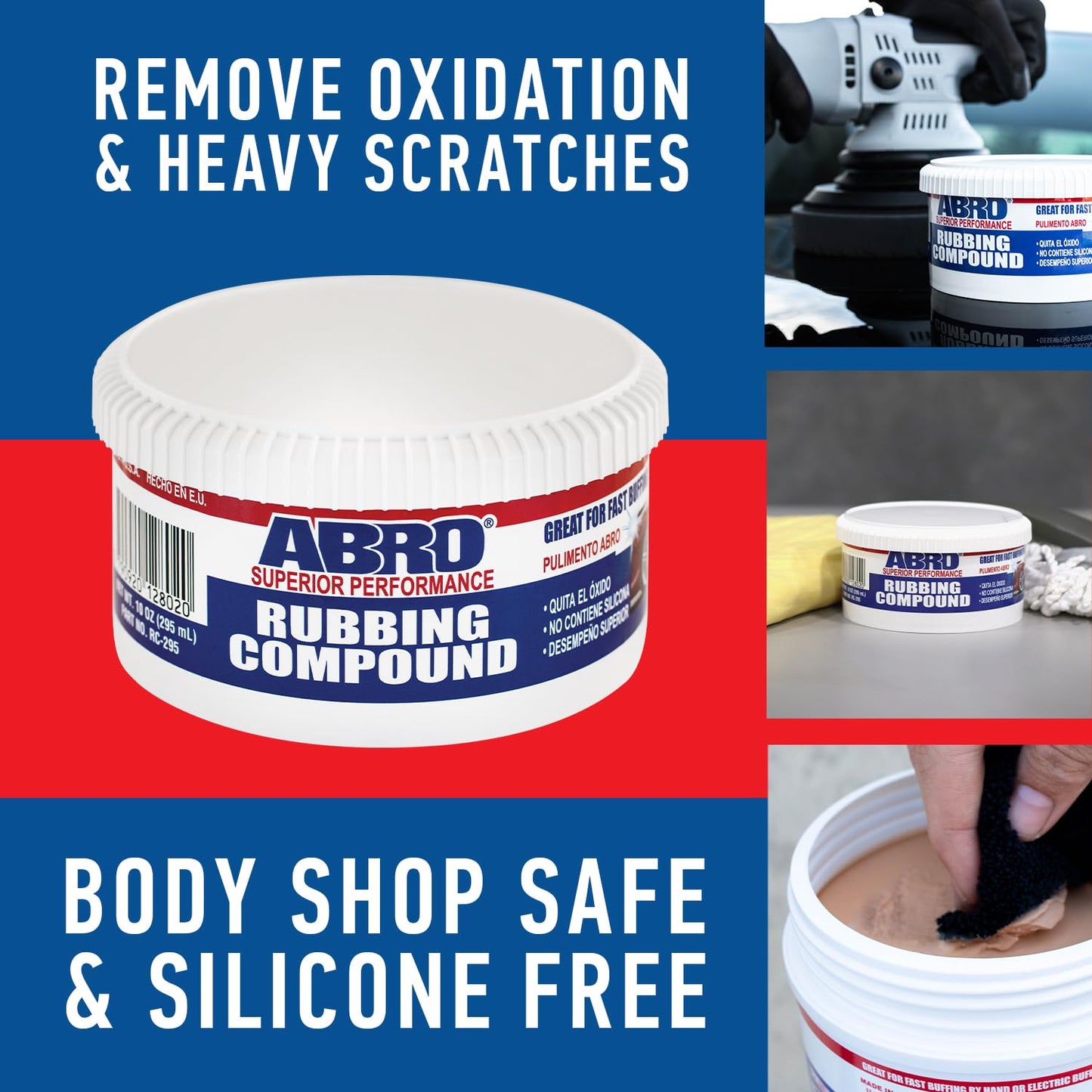 ABRO Polishing Compound 10 oz — Fine Cut Car Polish & Scratch Remover for Vehicles, Oxidized Paint, Swirl Marks, Scuffs, Dull Finish, Buffing & High-Gloss Auto Detailing