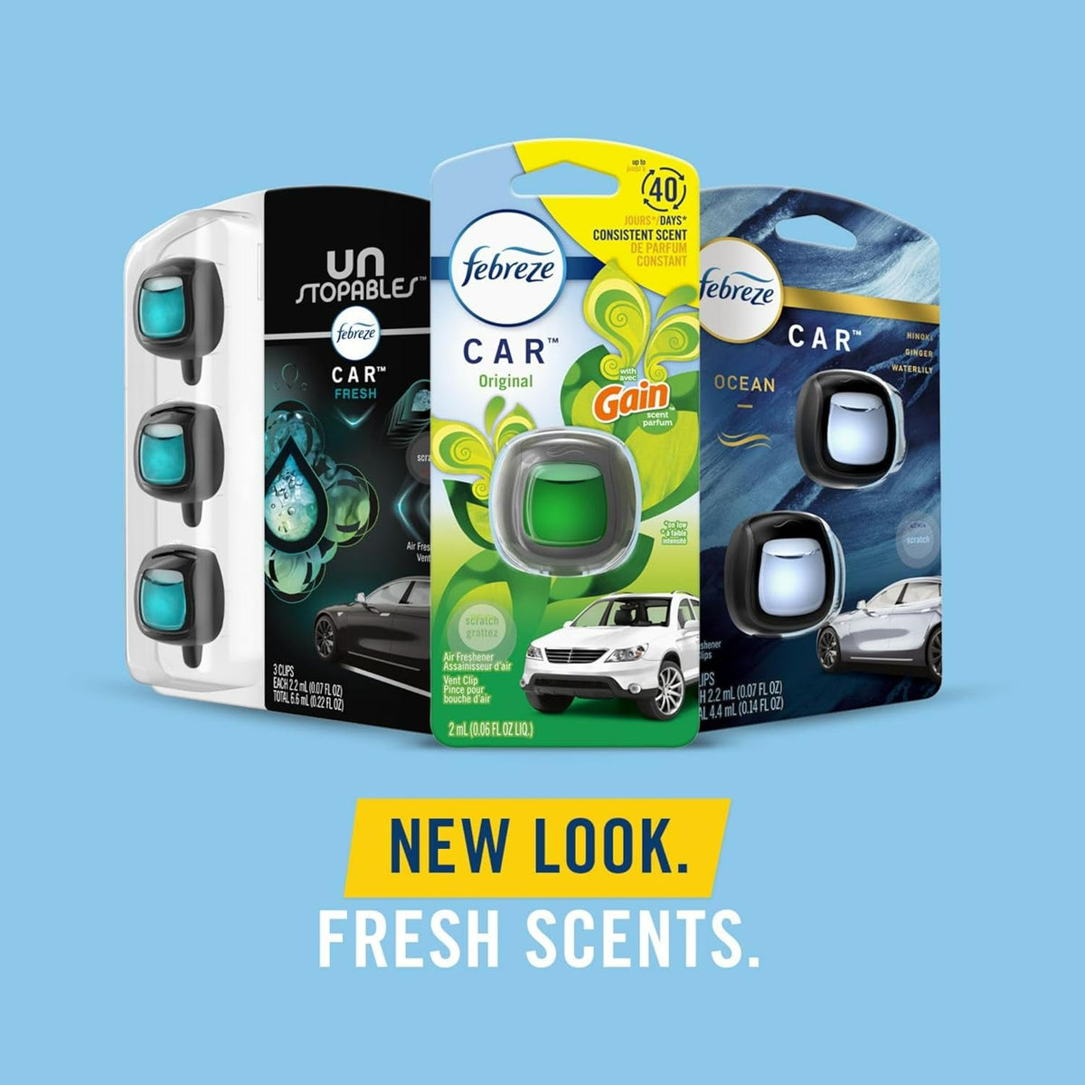 Febreze Car Air Freshener Vent Clip Platinum Ice Scent, .07 oz. Car Vent Clip, Pack of 4