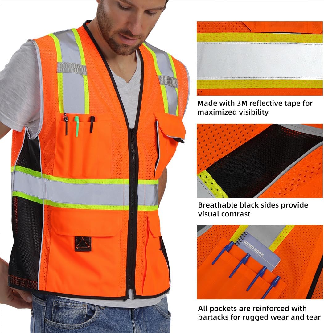 Dib Safety Reflective Mesh Vest ANSI Class 3, High Visibility with Pockets and Zipper, Made with 3M Reflective Tape, Yellow XL