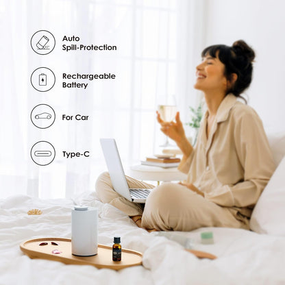 Airversa Waterless Diffuser for Essential Oil, Car Diffsuer, Battery Operated Nebulizer, 0.7 Fl Oz/ 20mL, Mini Scent Air Machine, 3 Timers & 3 Mist Levels for Home, Room, Car, Office - AN6 Black