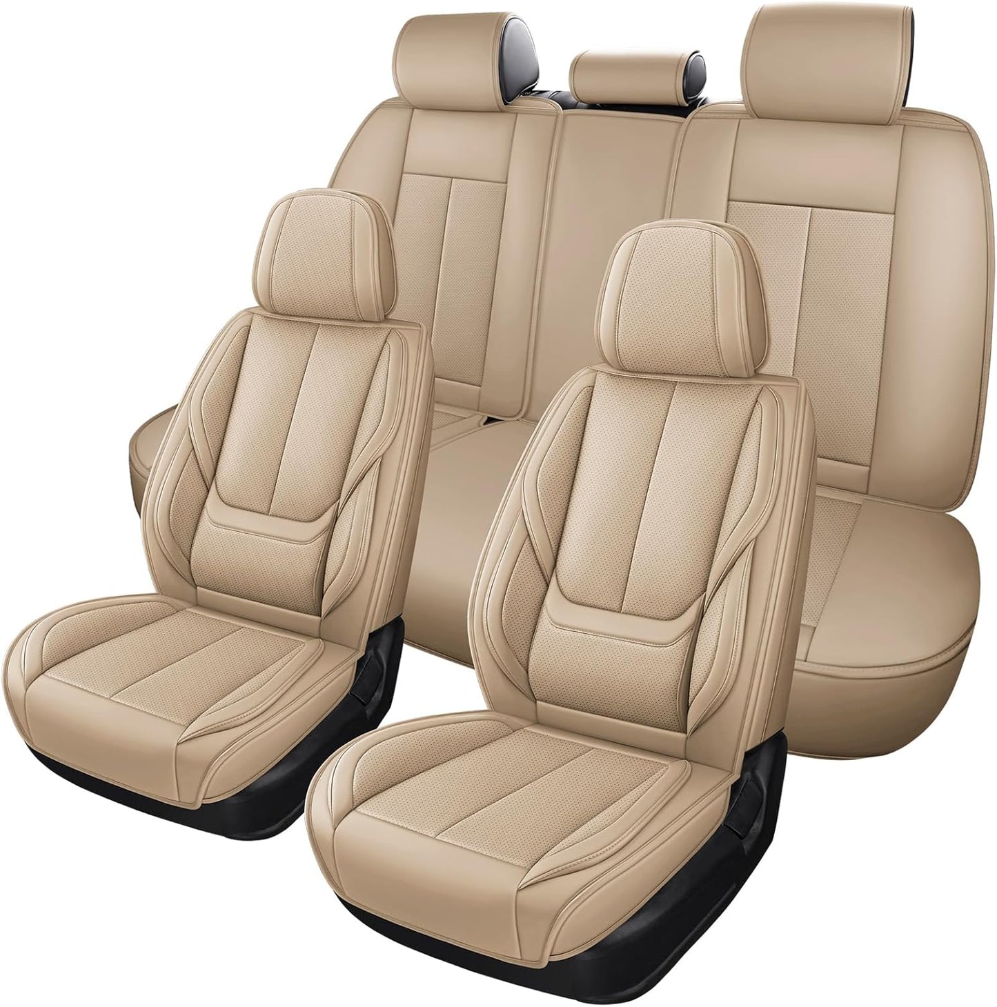 MINGBRON Car Seat Cover Full Set, Leather Car Seat Cover, Waterproof Seat Covers, Car Seat Cushion, Nappa Leather Seat Covers Car Seat Protector Universal Fit Most Cars Black