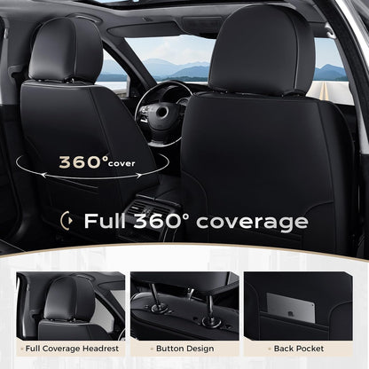 Coverado Seat Covers Full Set, Black Seat Covers for Cars 5 Seats, Car Seat Protector, Waterproof Nappa Leather Car Seat Cushion, Front and Rear Car Seat Cover Fit for Most Sedans SUV Pick-up Truck - Colors B