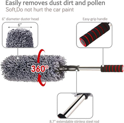upra Ultimate Car Duster Kit，Best Microfiber Multipurpose Duster,Interior &Exterior Cleaning Tools,Dashboard Detailing Brush,Scratch Lint Free,Pollen Removing,extendable Handle,Tuck,SUV,RV,Set of 4