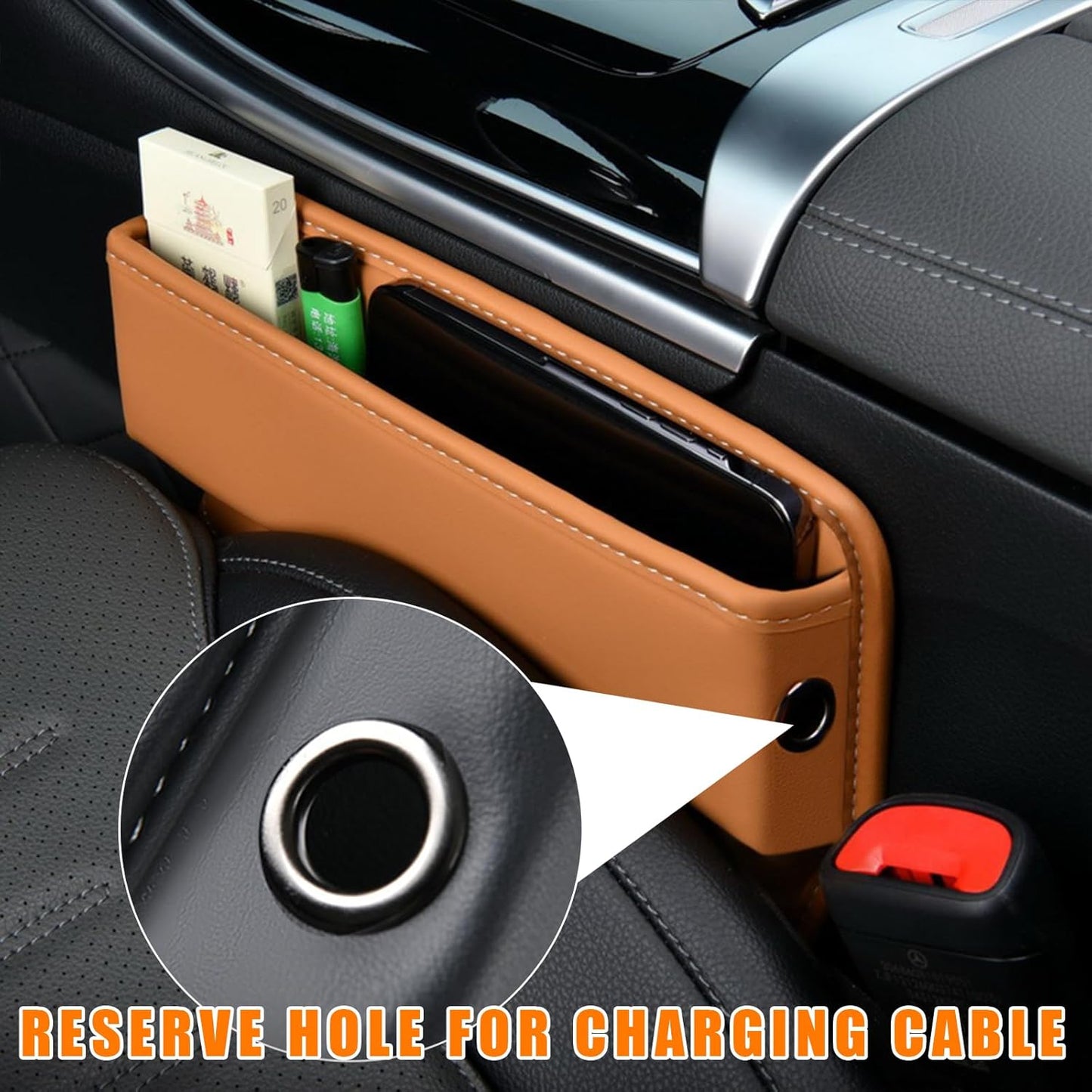 Ziciner Car Seat Gap Organizer, Premium Leather Auto Seat Storage Box, Vehicle Adjustable Front Seat Gap Filler, Car Seat Side Pocket Organizer for Phones, Glasses, Keys, Money, Cards (Black)
