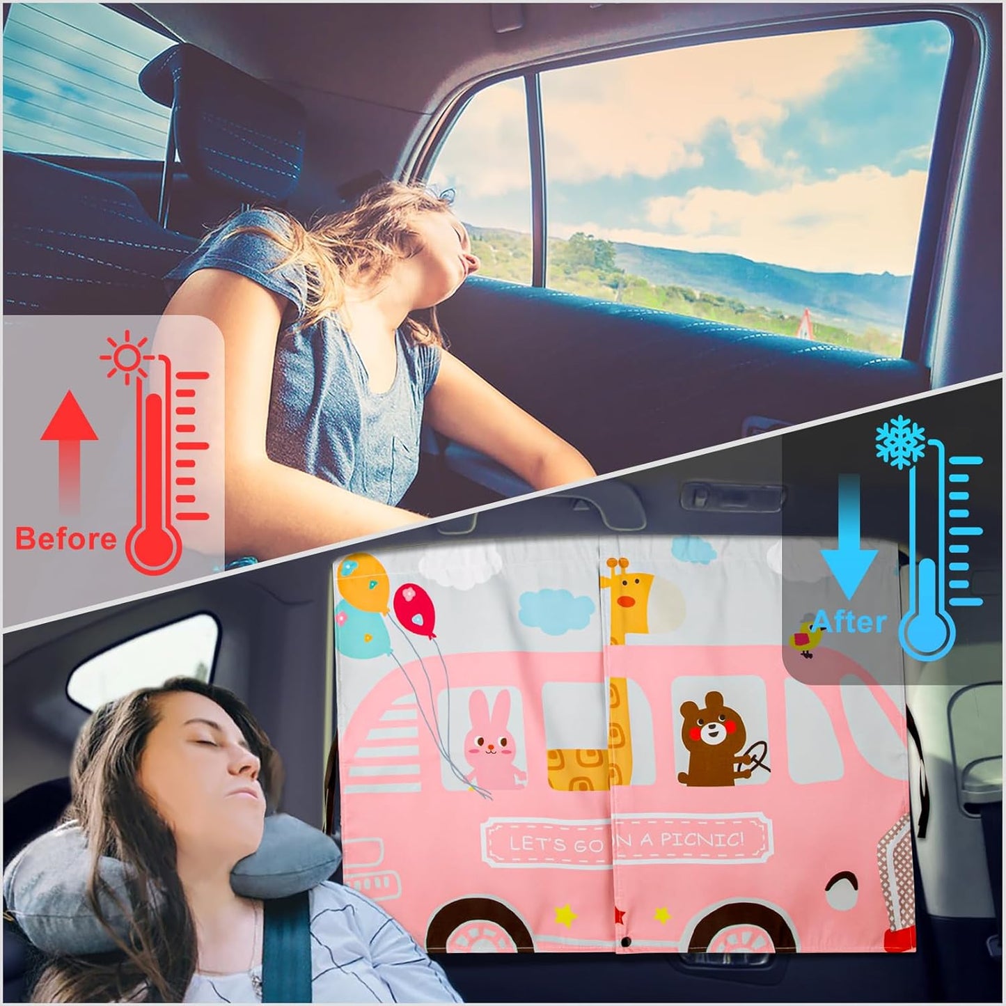 Car Window Shades, 2 PCS Magnetic Double Layer Auto Sun Shade for Side Windows Privacy Full Covers/Half Shade Options Back Car Window Curtains for Baby Protection