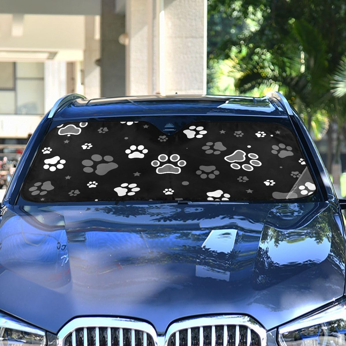 Black Leopard Car Windshield Sun Shade Animal Skin Print Foldable UV Ray Sun Visor Protector Sunshade to Keep Your Vehicle Cool (51" x 27.6")