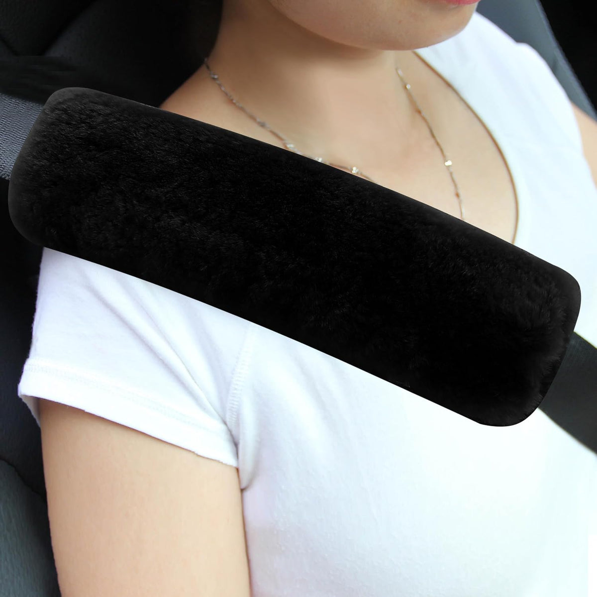 Amooca Soft Faux Fur Universal Fit Seatbelt Cover Car Truck SUV Airplane Seat Belt Shoulder Pad for Carmera Backpack Straps Neck Cushion Protector 2 Pack 10.5in Dark Gray