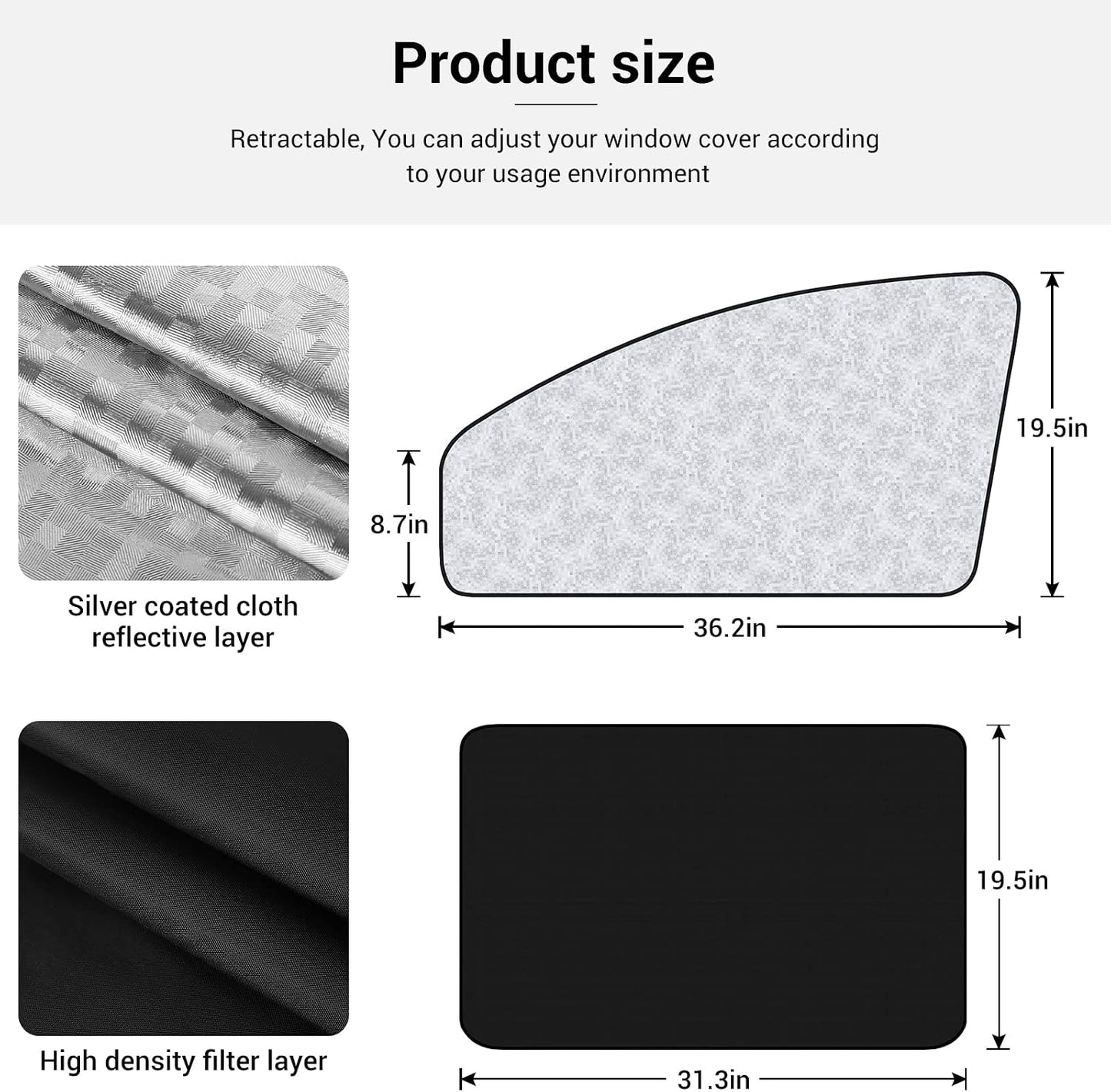XCBYT Car Window Shades - 4 Pcs Car Privacy Curtains - 100% Block Light Car Window Covers - Magnetic Side Window Sun Shade Keeps Cooler for Breastfeeding, Taking a nap, Changing Clothes, Camping