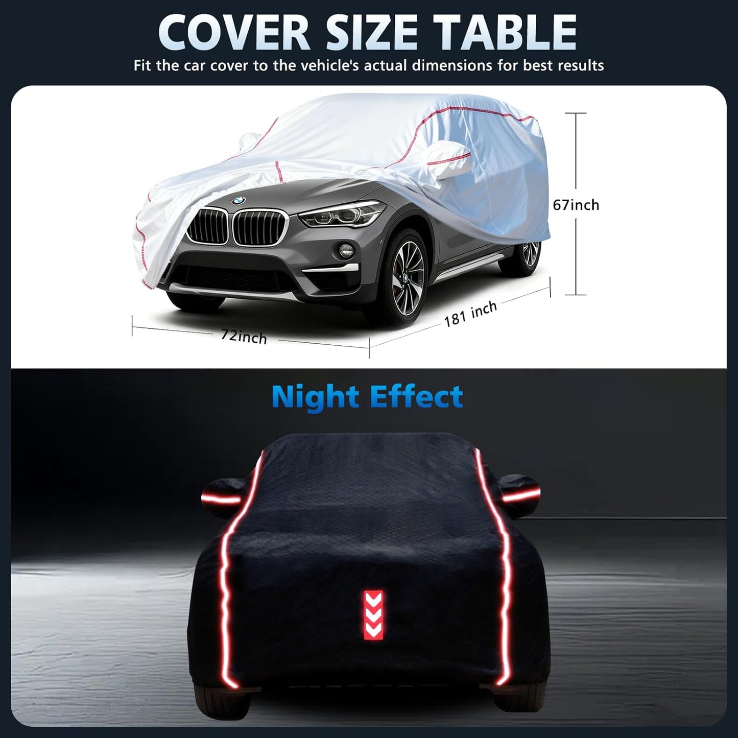Car Cover for Sedan, Waterproof All Weather Heavy Duty, 360° Underbody Wrap Windproof Design, Quick Install Outdoor Vehicle Cover, Fits 186-193 in