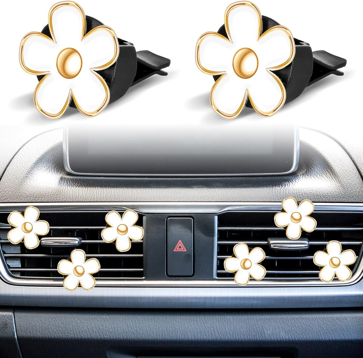 Frienda 6 Pcs Daisy Flower Air Vent Clip Accessories Air Conditioning Outlet Clip Car Air Freshener Dashboard Accessories Charm Car Inter Decor(3 cm, 3.3 cm,White)