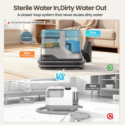 Portable Steam Carpet Cleaner, 203°F High Temp Steam & 18Kpa Suction, Deep Stain Removal & Sanitization, Spot Cleaner for Pets, Kids, Home Upholstery, Sofa, Stairs & Car Detailing